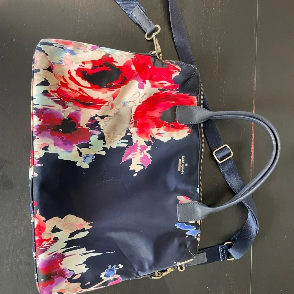 Kate Spade Blake Avenue Navy and Floral Nylon Daveney Laptop Bag